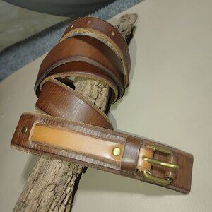 Leather Belt Ann Taylor Loft Brown Brass Buckle Size 36 Medium Genuine Leather